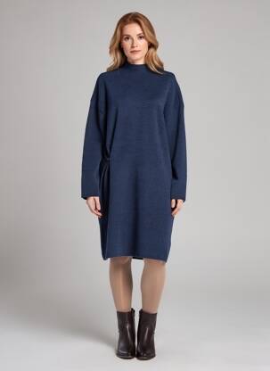 Robe pull coupe droite manches longues bleu YAYA femme