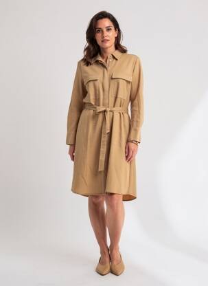 Robe mi-longue manches longues manches longues marron YAYA femme