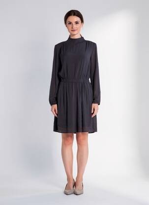 Robe mi-longue tissage crêpe manches longues gris YAYA femme