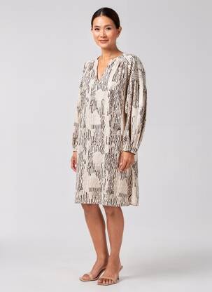 Robe mi-longue imprimé fantaisie manches longues gris YAYA femme