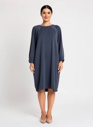 Robe mi-longue manches longues manches longues bleu YAYA femme