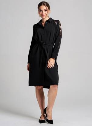 Robe mi-longue manches longues manches longues noir IKKS femme