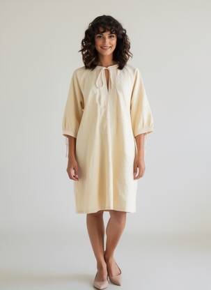 Robe mi-longue manches 3/4 manches 3/4 beige YAYA femme