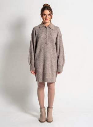 Robe pull coupe droite manches longues gris YAYA femme