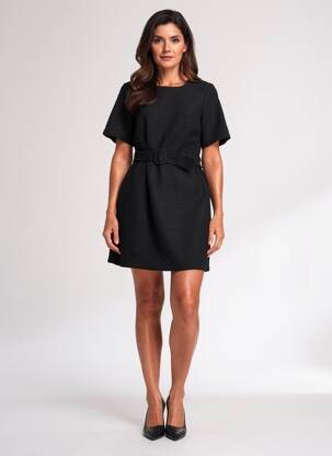Robe mi-longue manches courtes manches courtes noir YAYA femme