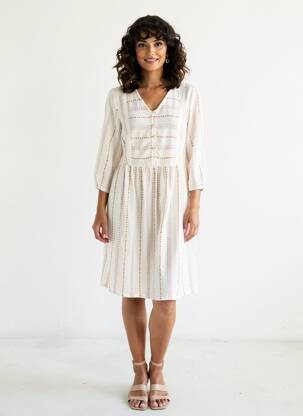 Robe mi-longue manches 3/4 manches 3/4 blanc MD'M femme