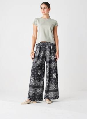 Pantalon droit tissage crêpe taille normale gris GARDEN  femme