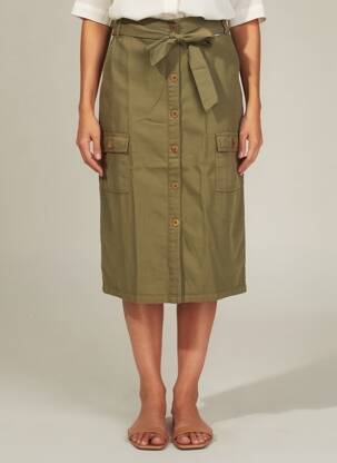 Jupe mi-longue coupe droite vert AGATHE & LOUISE femme