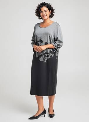 Robe mi-longue manches longues manches longues gris ELENA MIRO femme