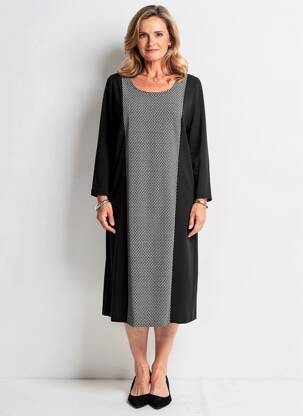 Robe mi-longue imprimé fantaisie manches longues noir GRIFFON femme