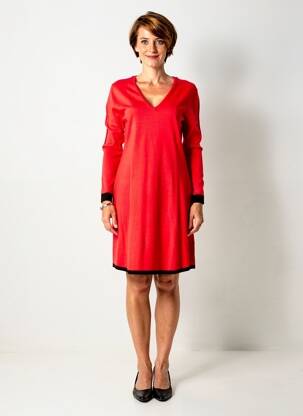 Robe pull col v manches longues rouge MARBLE femme