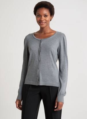 Gilet manches longues col rond gris ASSUILI femme