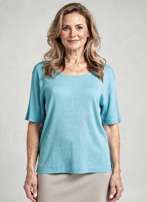 Top stretch manches courtes bleu SOIE POUR SOI femme