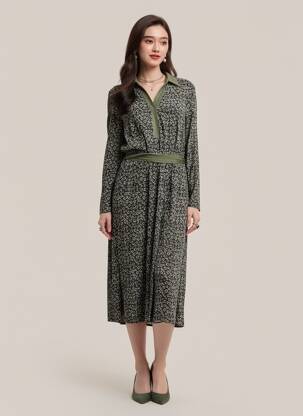 Robe longue manches longues manches longues vert BATIDA femme