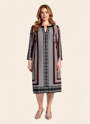 Robe mi-longue imprimé fantaisie manches longues noir JOSEPH RIBKOFF femme