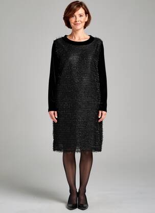 Robe mi-longue manches longues manches longues noir K'TENDANCES femme