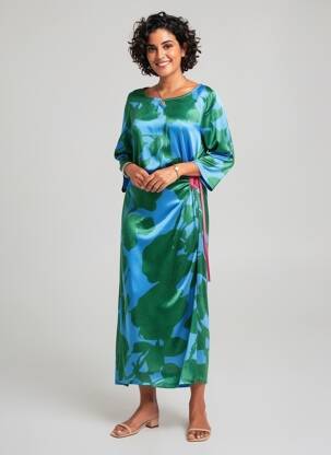 Robe longue imprimé fleurs manches 3/4 bleu ALDO MARTIN'S femme