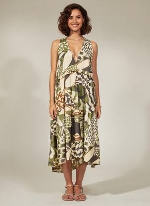 Robe mi-longue sans manche sans manche vert TRICOT CHIC femme