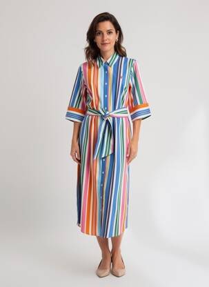 Robe mi-longue manches 3/4 manches 3/4 bleu K-DESIGN femme