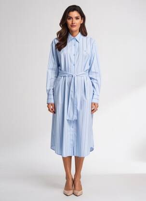 Robe mi-longue manches longues manches longues bleu K-DESIGN femme