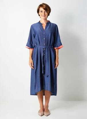 Robe mi-longue manches courtes manches courtes bleu SCORZZO femme