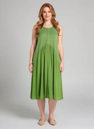 Robe mi-longue coupe fluide sans manche vert OZAI N KU femme