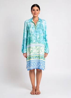 Robe mi-longue coupe fluide manches longues bleu YIPPIE HIPPIE femme