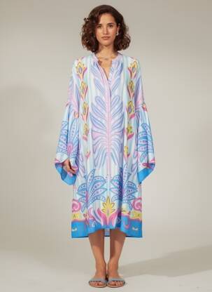 Robe mi-longue coupe fluide manches longues bleu YIPPIE HIPPIE femme