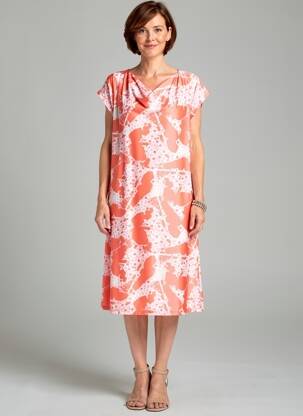 Robe mi-longue imprimé fantaisie manches courtes rose SCORZZO femme