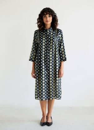 Robe mi-longue manches 3/4 manches 3/4 bleu ÉTYMOLOGIE femme