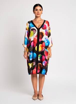 Robe mi-longue coupe fluide manches courtes noir EROKE femme