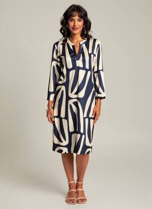 Robe mi-longue manches 3/4 manches 3/4 bleu TUZZI femme