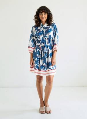 Robe courte imprimé fleurs manches 3/4 bleu K-DESIGN femme
