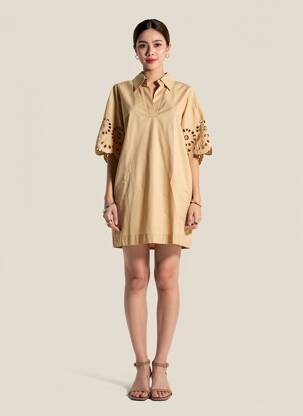 Robe courte manches courtes manches courtes beige RINO & PELLE femme
