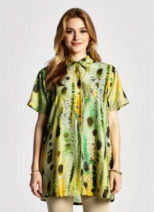 Tunique manches courtes tissage crêpe vert SURKANA femme