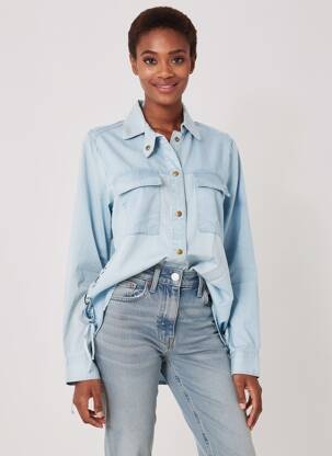 Chemisier coupe cintrée manches longues bleu EVA KAYAN femme