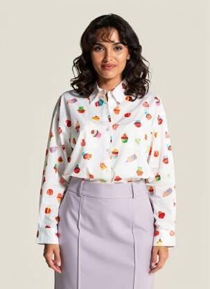 Chemisier imprimé fantaisie manches longues rose K-DESIGN femme