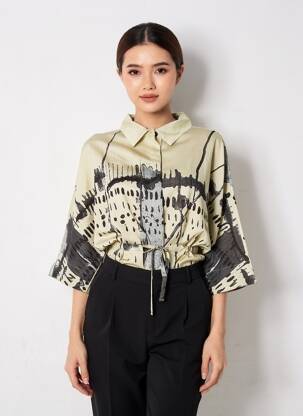Blouse imprimé fantaisie manches 3/4 vert K femme