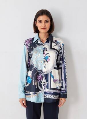 Chemisier imprimé fantaisie manches longues bleu LM LULU femme