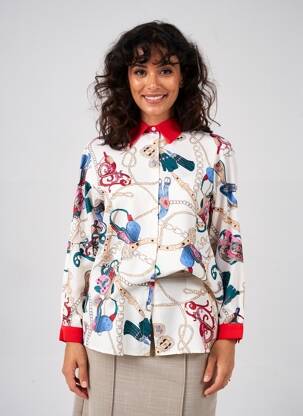 Chemisier imprimé fantaisie manches longues beige LM LULU femme
