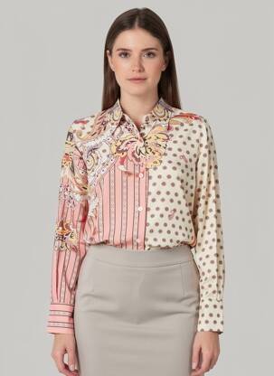 Chemisier imprimé fantaisie manches longues rose LM LULU femme
