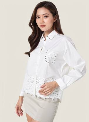 Chemisier coupe droite manches longues blanc LM LULU femme