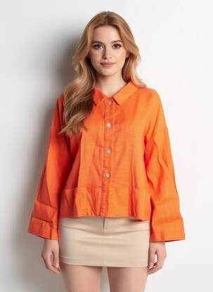 Chemisier tissage crêpe manches longues orange K femme