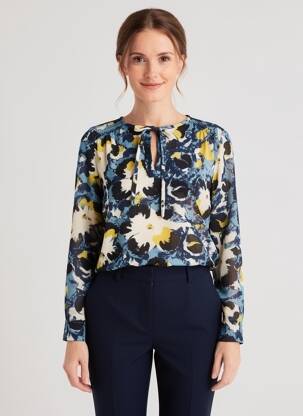Blouse imprimé fantaisie manches longues bleu MASAI femme