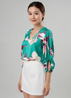 Top col v manches 3/4 vert K-DESIGN femme