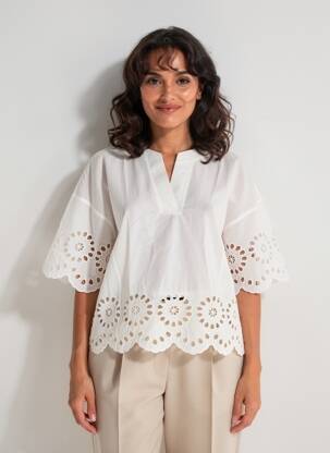 Blouse tissage popeline manches 3/4 blanc RINO & PELLE femme
