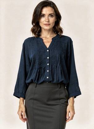Chemisier tissage crêpe manches 3/4 bleu VANIA femme