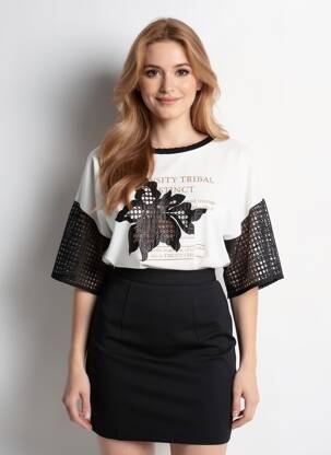 T-shirt coupe droite manches courtes beige TRICOT CHIC femme