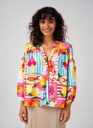 Blouse imprimé fantaisie manches 3/4 rouge JS MILLENIUM femme