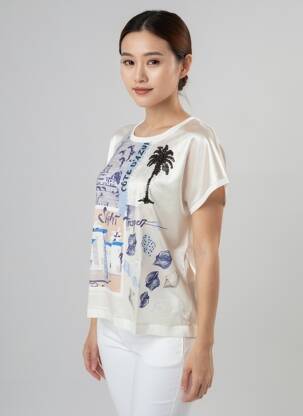 T-shirt coupe cintrée manches courtes beige TUZZI femme